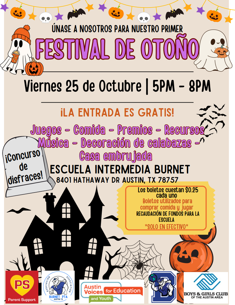 A visual flyer in Spanish with information about the fall festival.